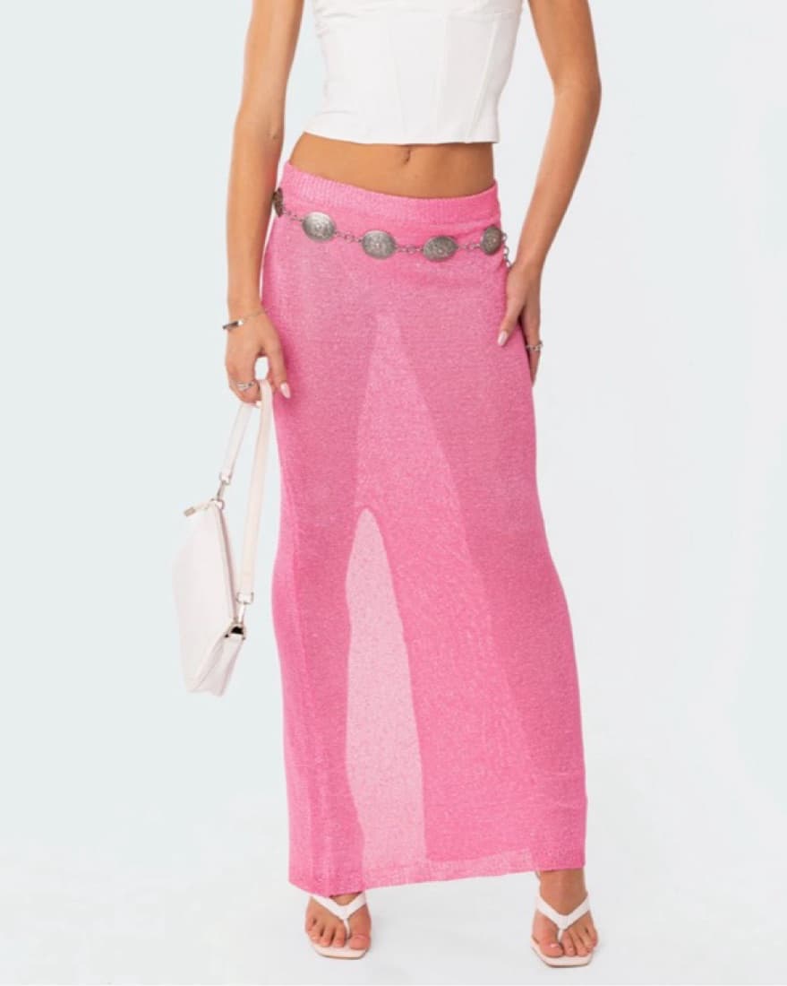 Pink Sequin Maxi Skirt - Image 3