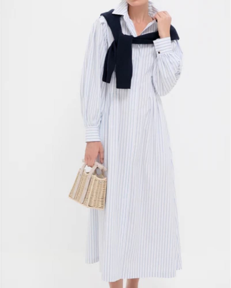White and Blue Stripe Corinne Dress - Image 1