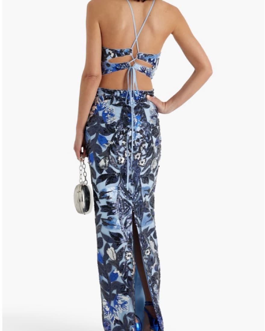 Blue Sequin-embellishe Floor-length Gown - Image 2
