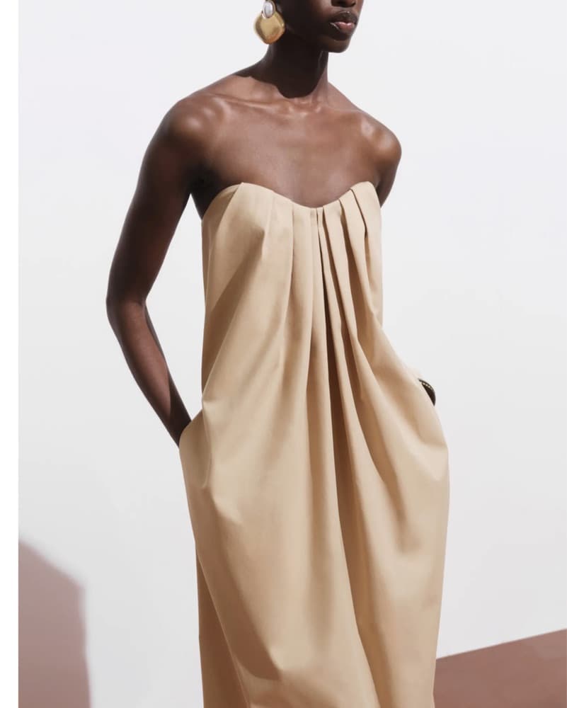 Tan Strapless Long Dress - Image 2