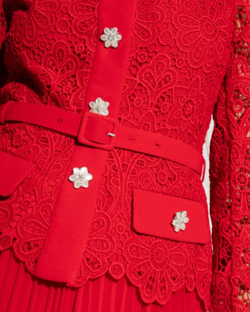 Self Portrait Button Up Dress Red - Image 3