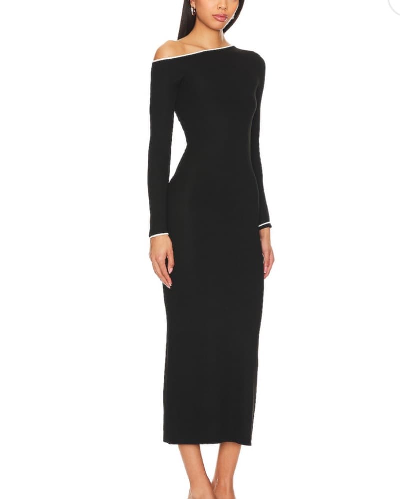 Classic Off-Shoulder Black Midi Dress - Image 3