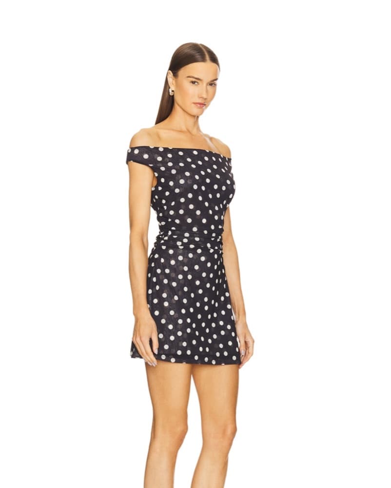 Claire Mini Dress in Black And Cream Dot - Image 1