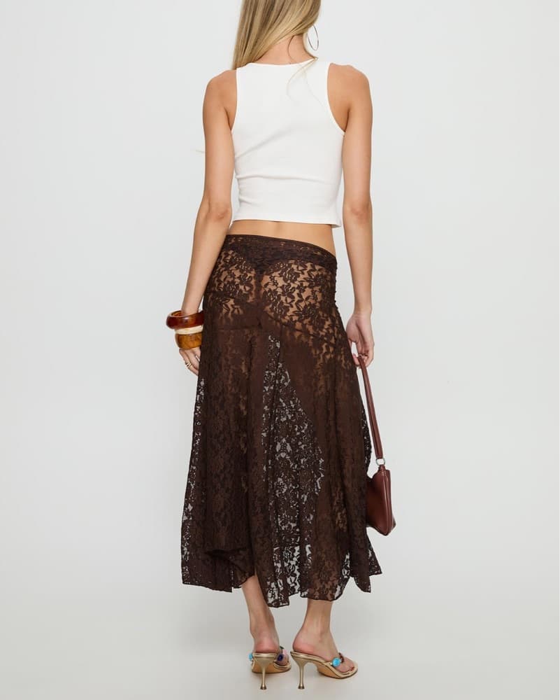 Tidal Midi Skirt Chocolate - Sheer Lace - Image 3