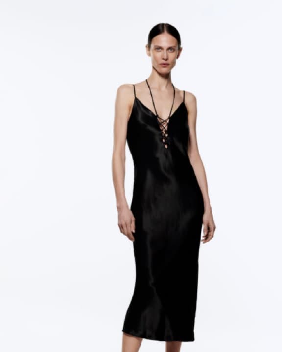 ZARA - SATIN BLACK DRESS - Image 1