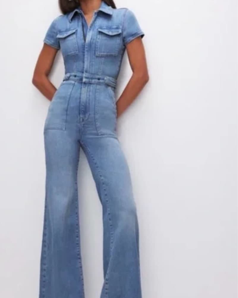 Flare Denim Utility Jumpsuit - Image 1
