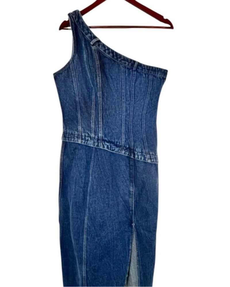 Anthro Denim One-Shoulder Dress - Image 4