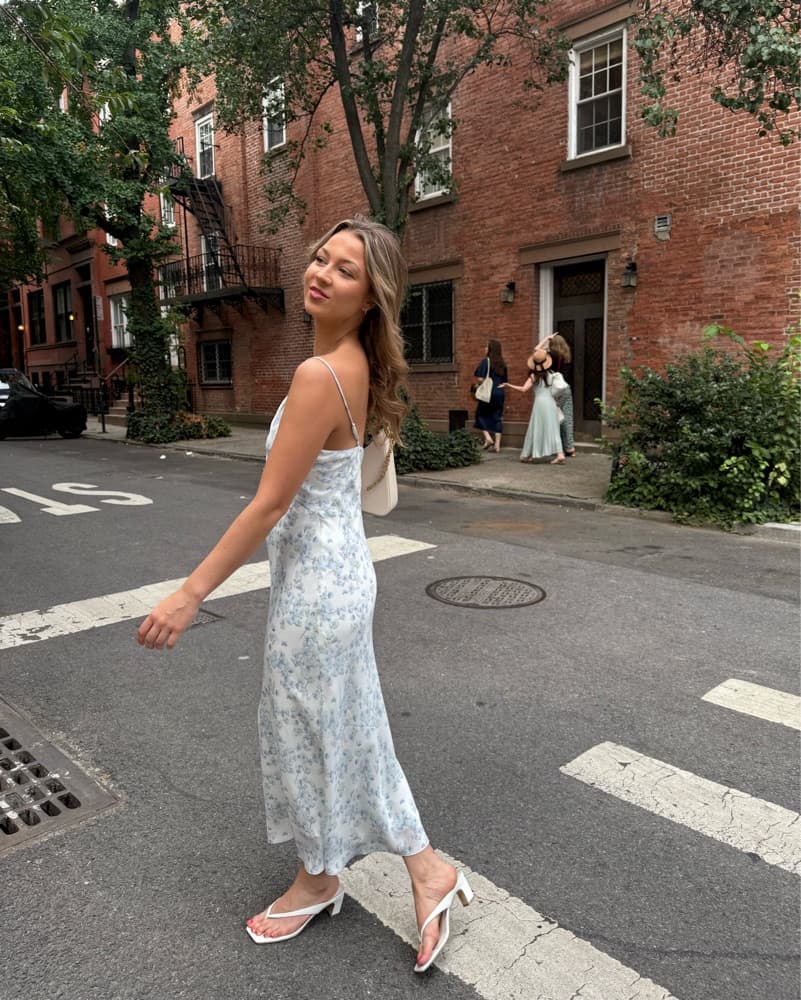 Blue And White Slip Dress Floral Satin  - Image 4