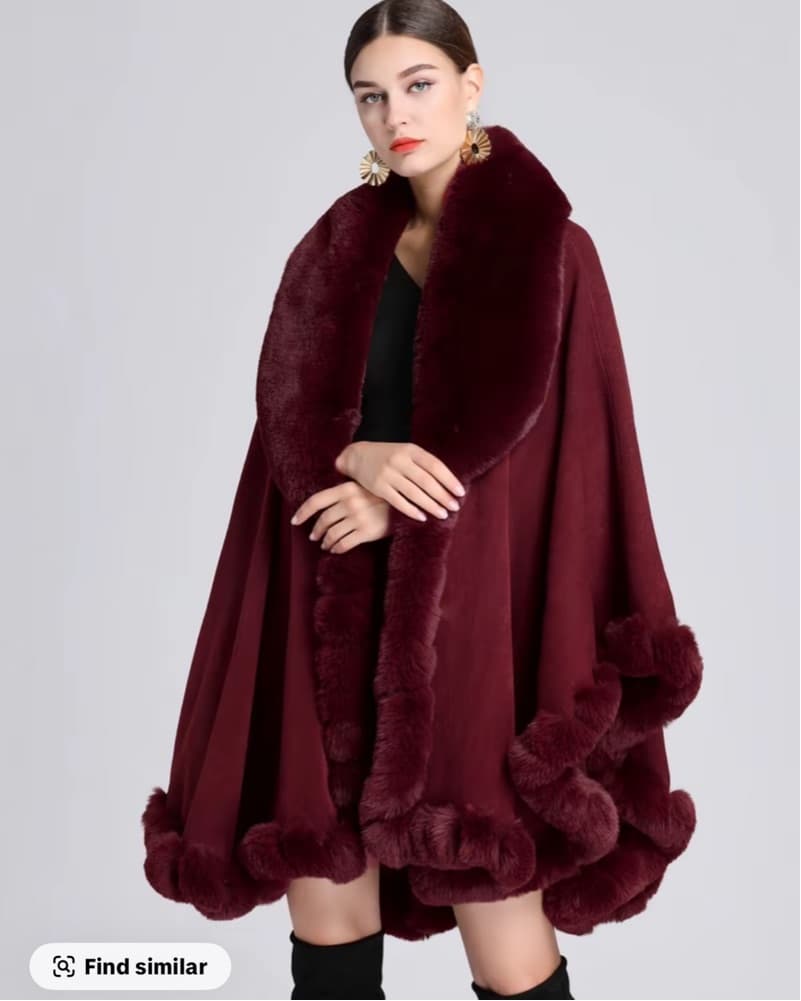 Luxurious Burgundy Faux Fur Wrap Coat - Image 1