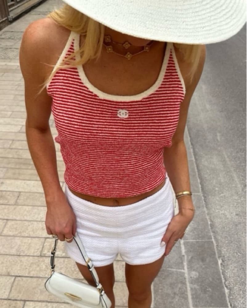 Red Chanel Striped Tank  - Image 1