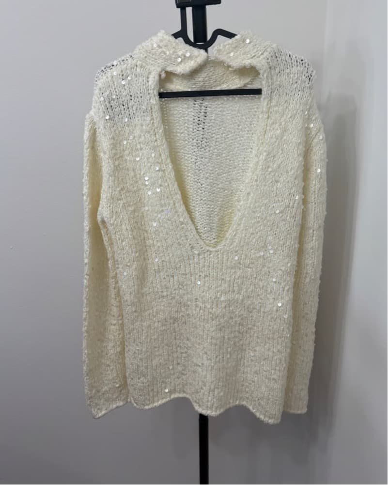 Zara Open Back Sequin Knit White Cream  - Image 3