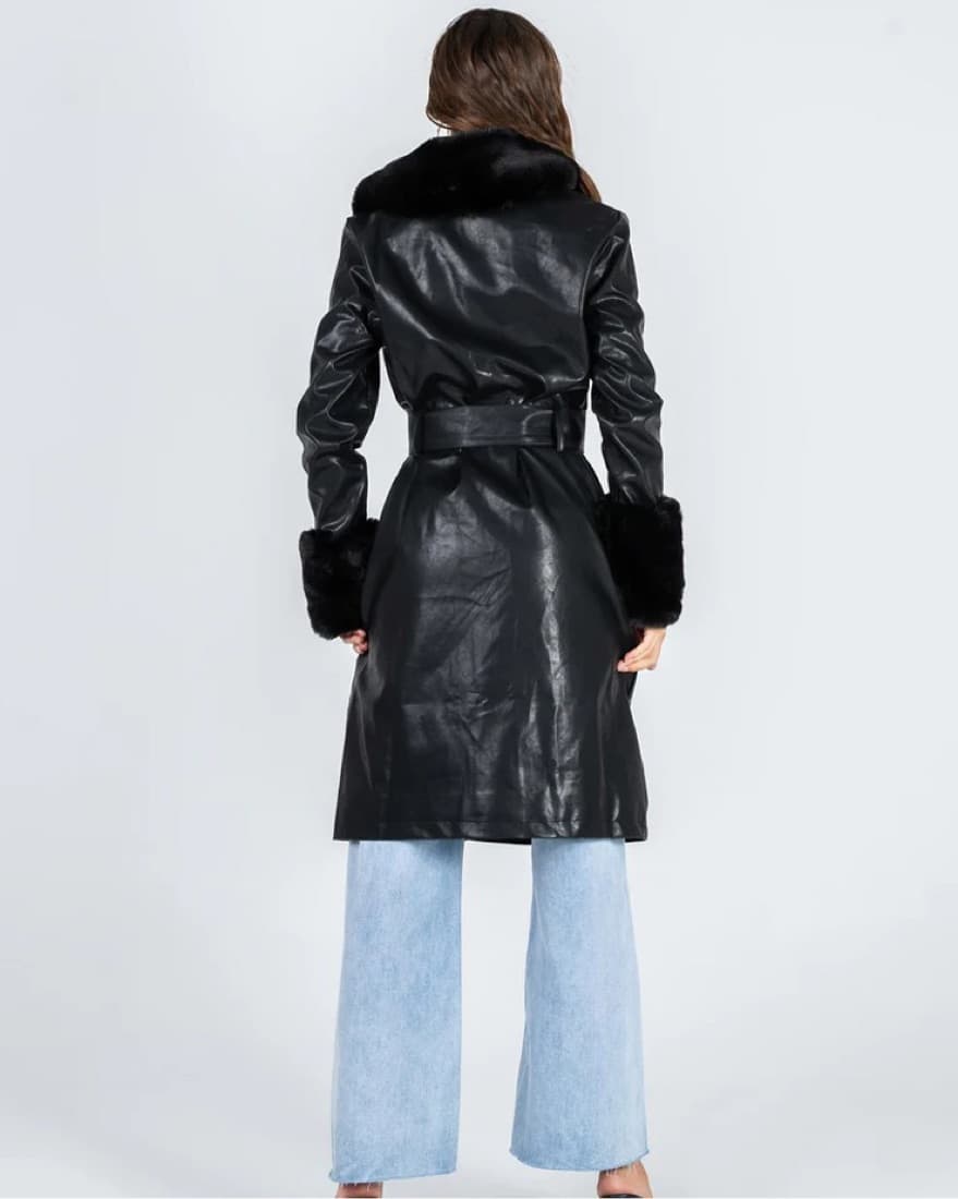 LIONESS LEATHER LONG BLACK COAT - Image 3