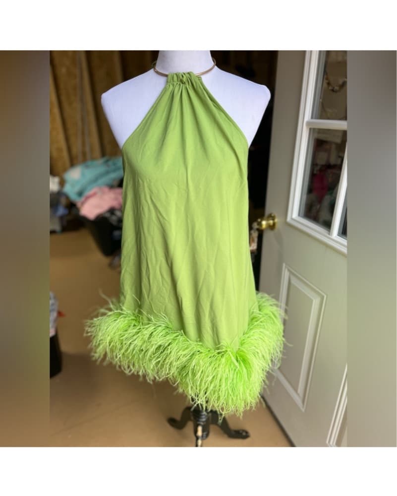Cult Gaia Reeves Feather Mini Dress Gree - Image 3
