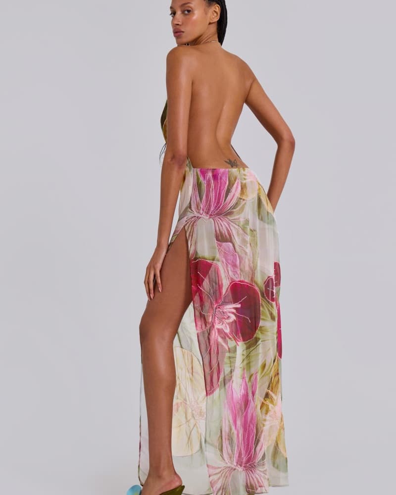 Dahlia Hand-Beaded Backless Chiffon Maxi - Image 1