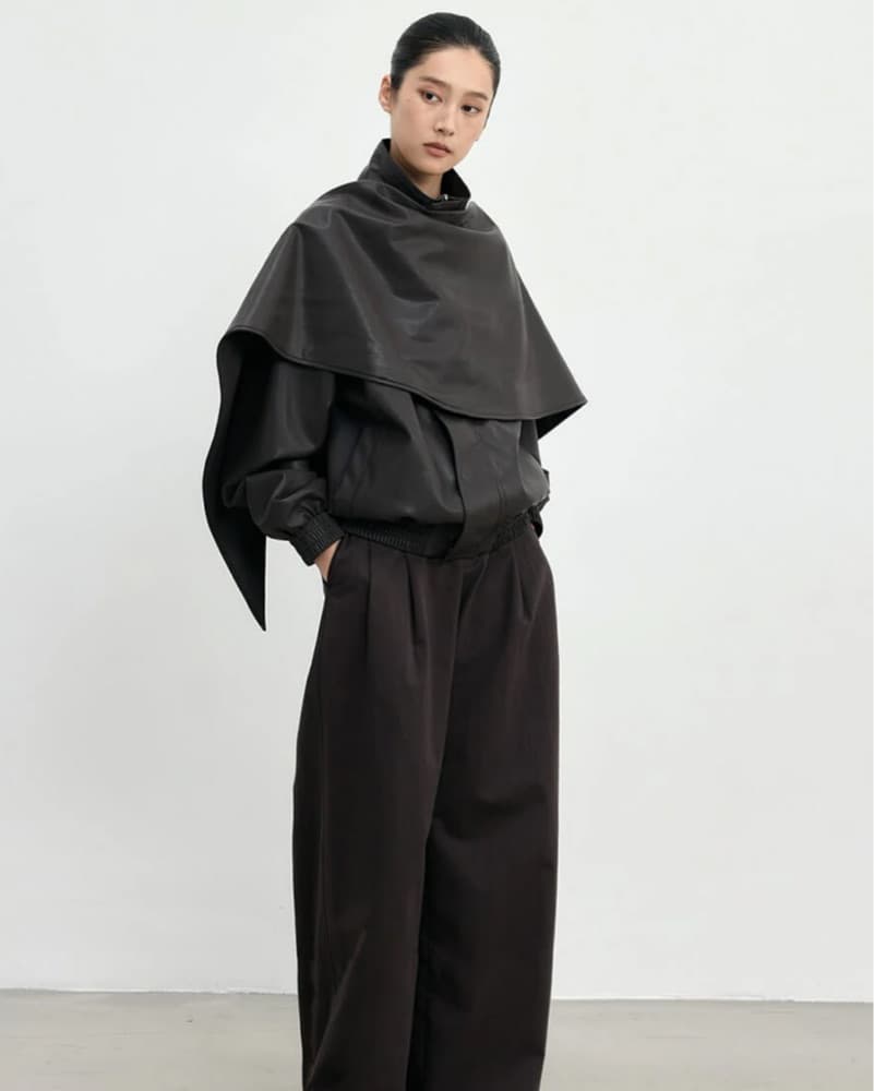 Pixie Market Leather Bomber With Scarf - Image 1
