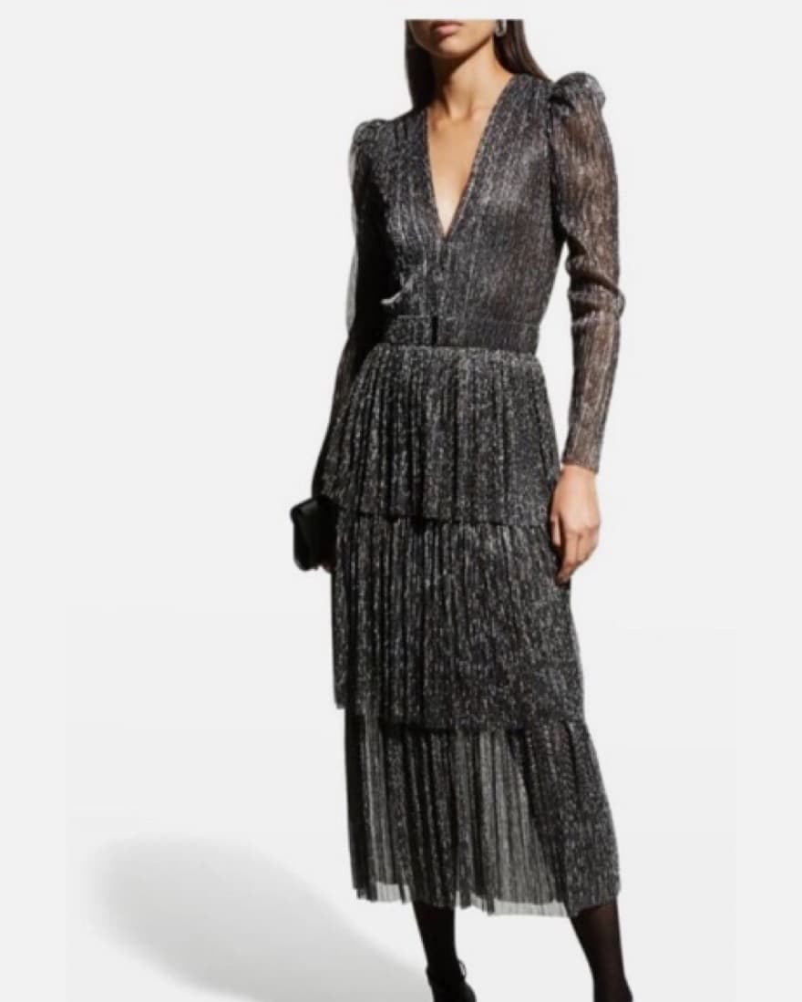 Puff Shoulder Black Shinmer Formal Dress - Image 2