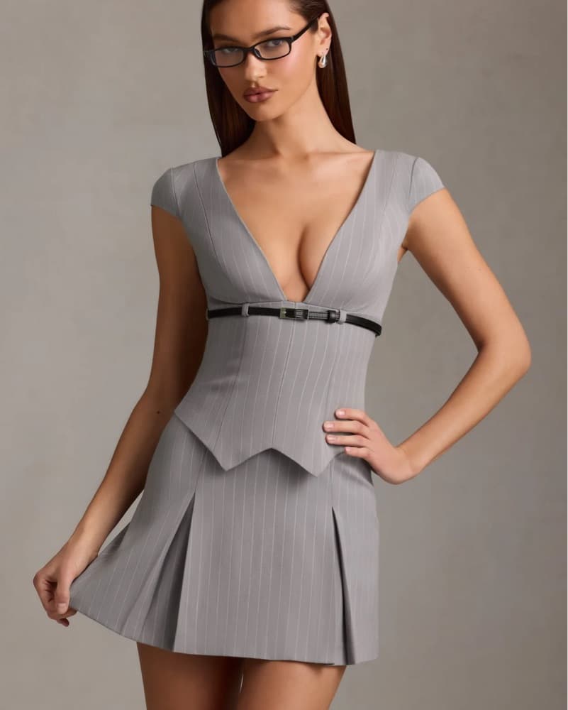 Pinstripe Pleated Waistcoat Mini Dress - Image 1