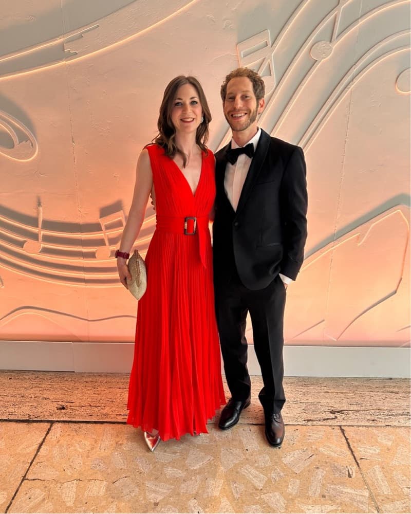 Burnt Orange Red Low V Gown - Image 2
