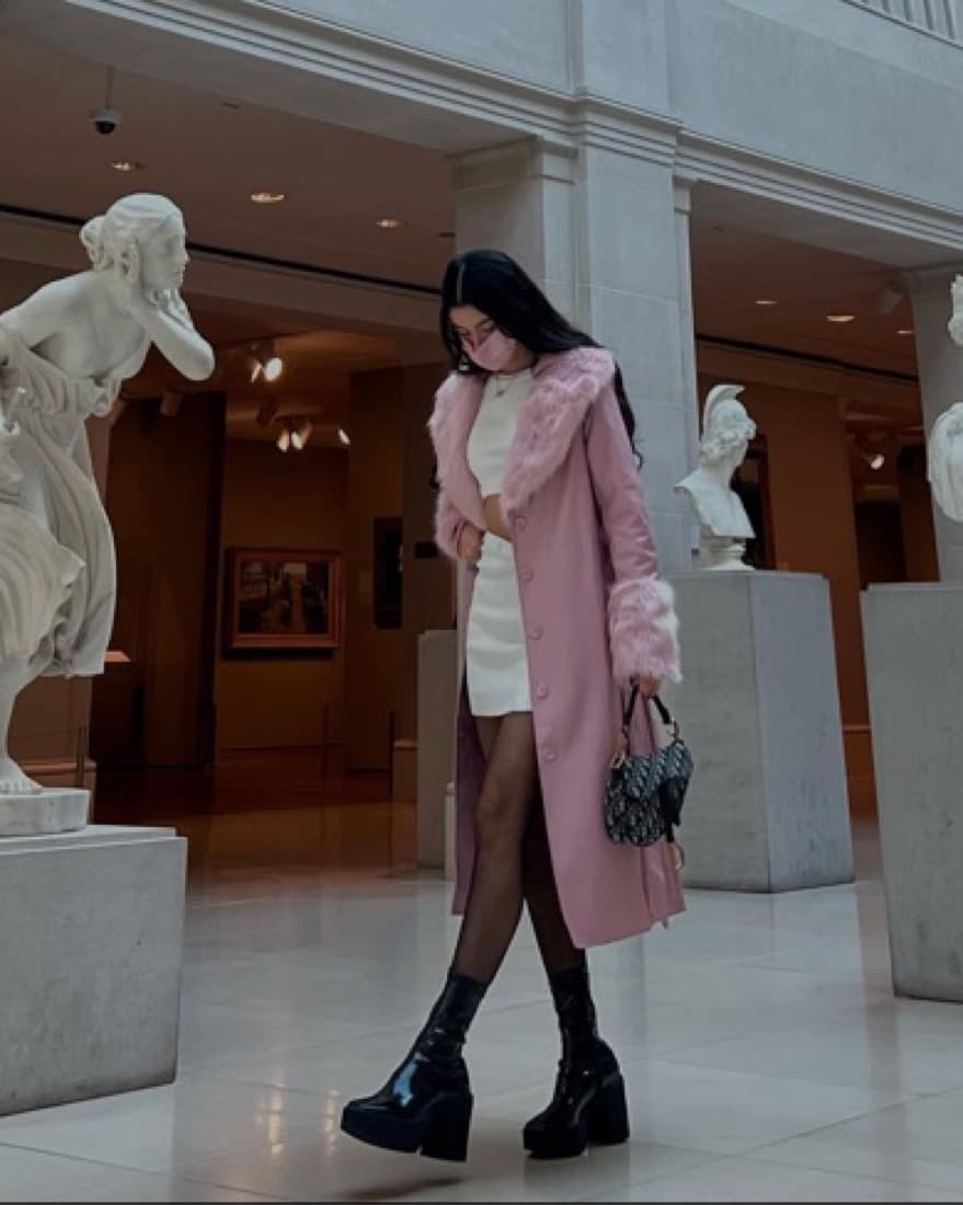 Pink Leather Fur Coat  - Image 1