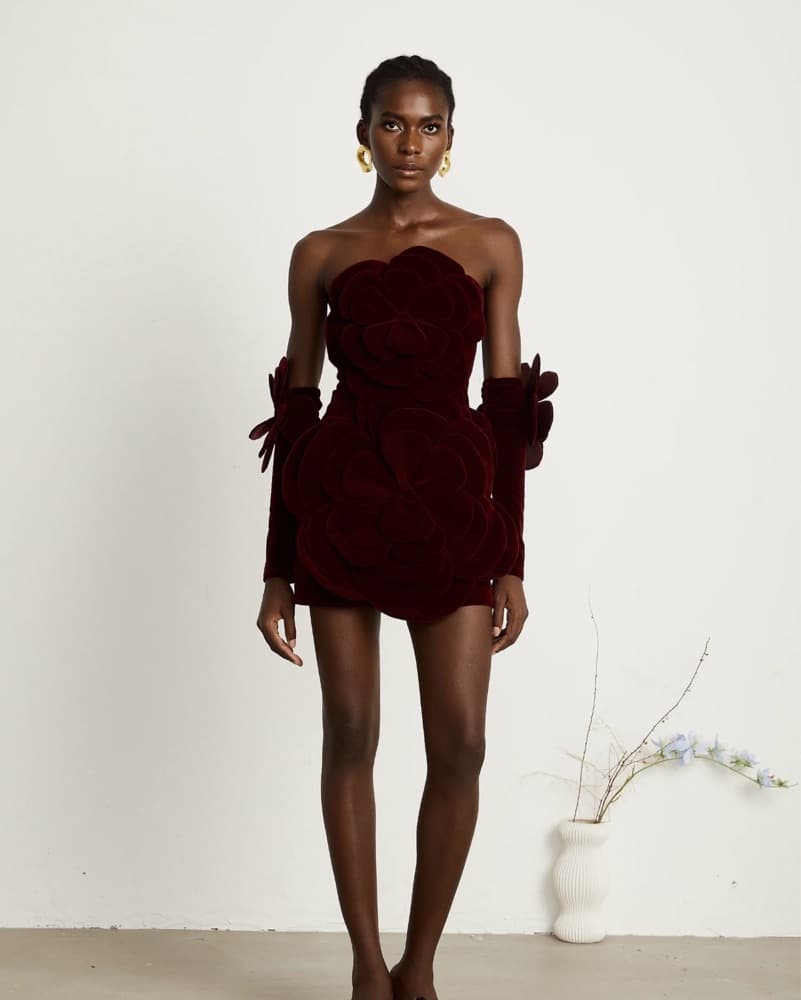 Azura Red Floral Appliqué Mini Dress - Image 2