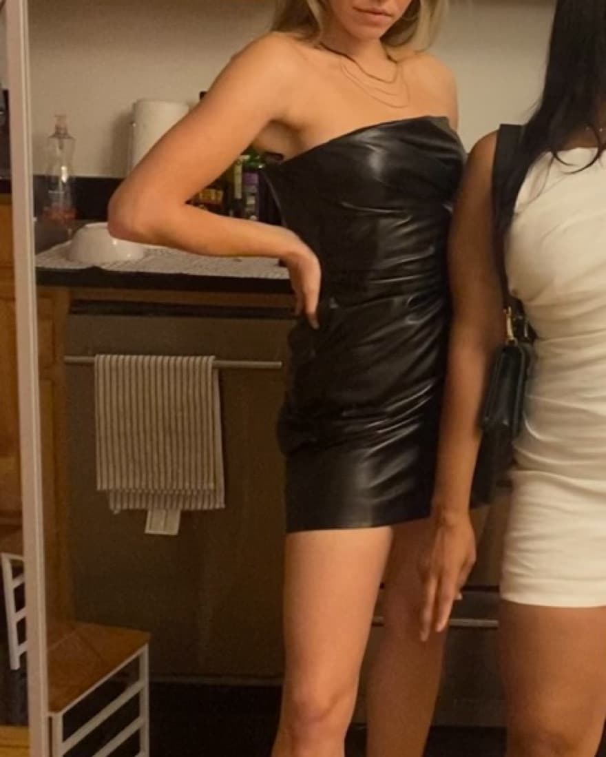 Versace Strapless Leather Mini Dress - Image 3