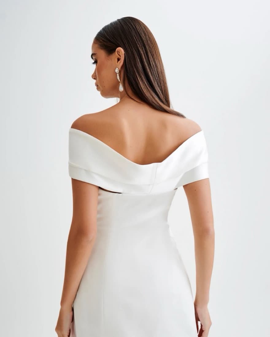 Meshki Evita Satin Off Shoulder Dress - Image 4