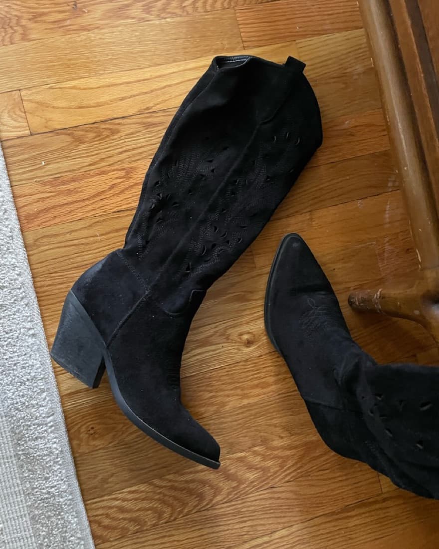 Black Suede Cowboy Boots - Image 1