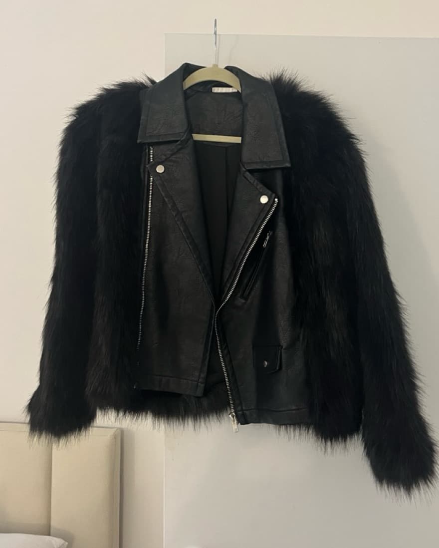 Black Leather & Fur Jacket - Image 1