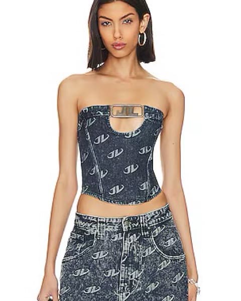 Jaded London Monogram Denim Bustier - Image 1