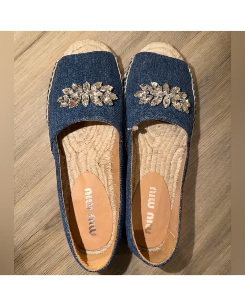 Miu Miu Denim Crystal Embellished Flats - Image 2