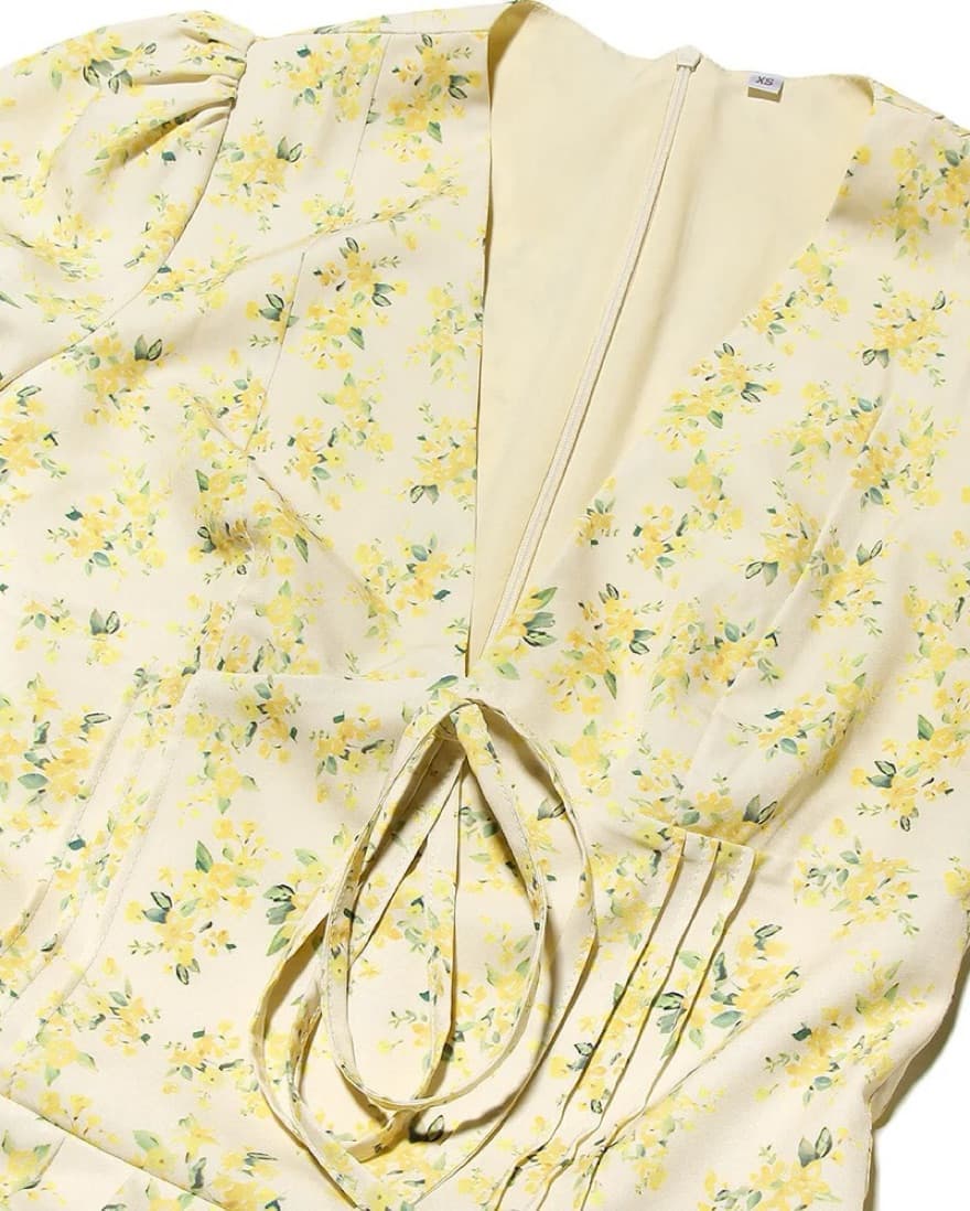 Yellow Floral Corset Mini Dresss - Image 4