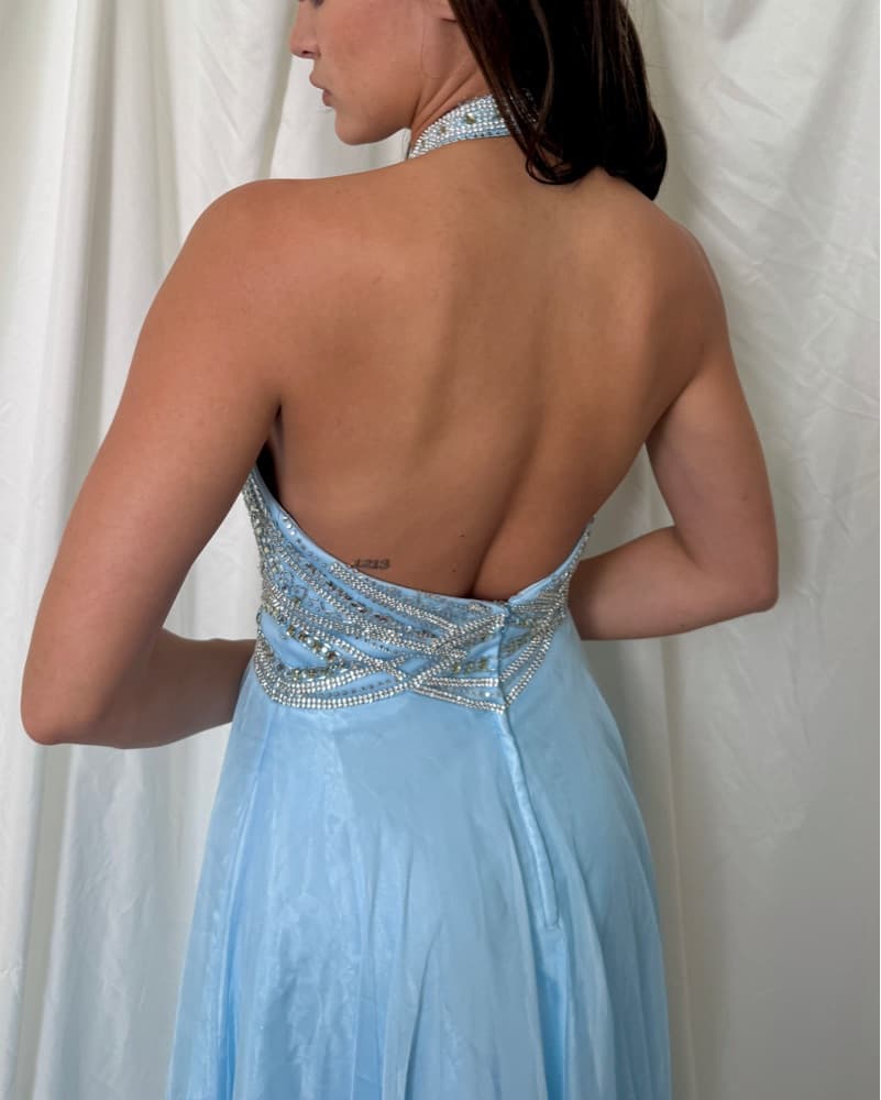 Radiant Blue Crystal Halter Gown - Image 4