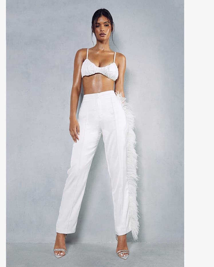 White Feather Trim Pants - Image 3
