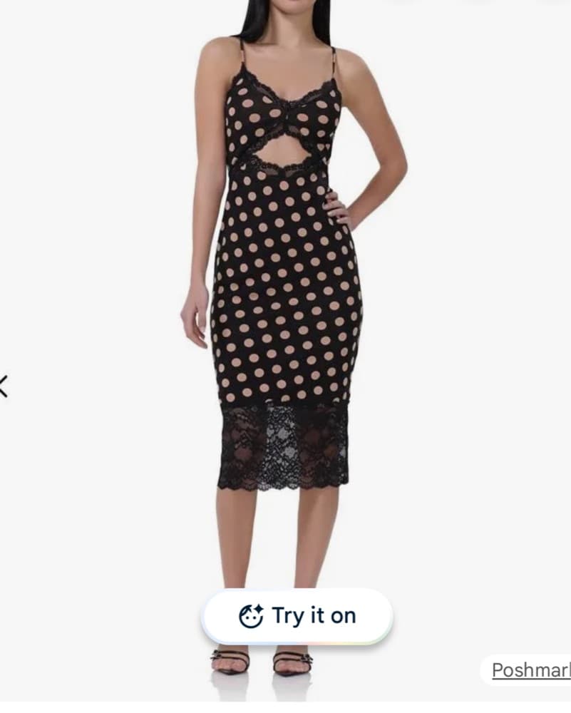 AFRM Black And Tan Polka Dot Midi Dress  - Image 2