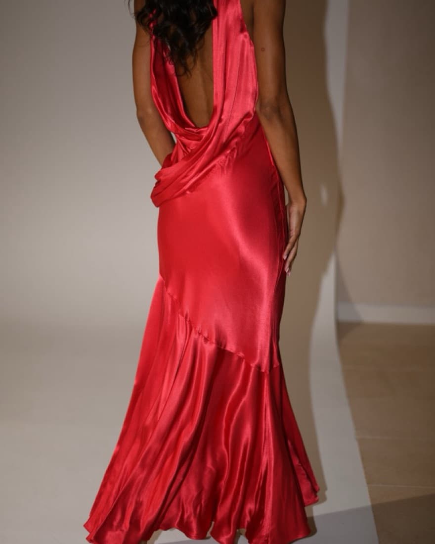 Meshki Satin Cowel Gown Red - Image 1