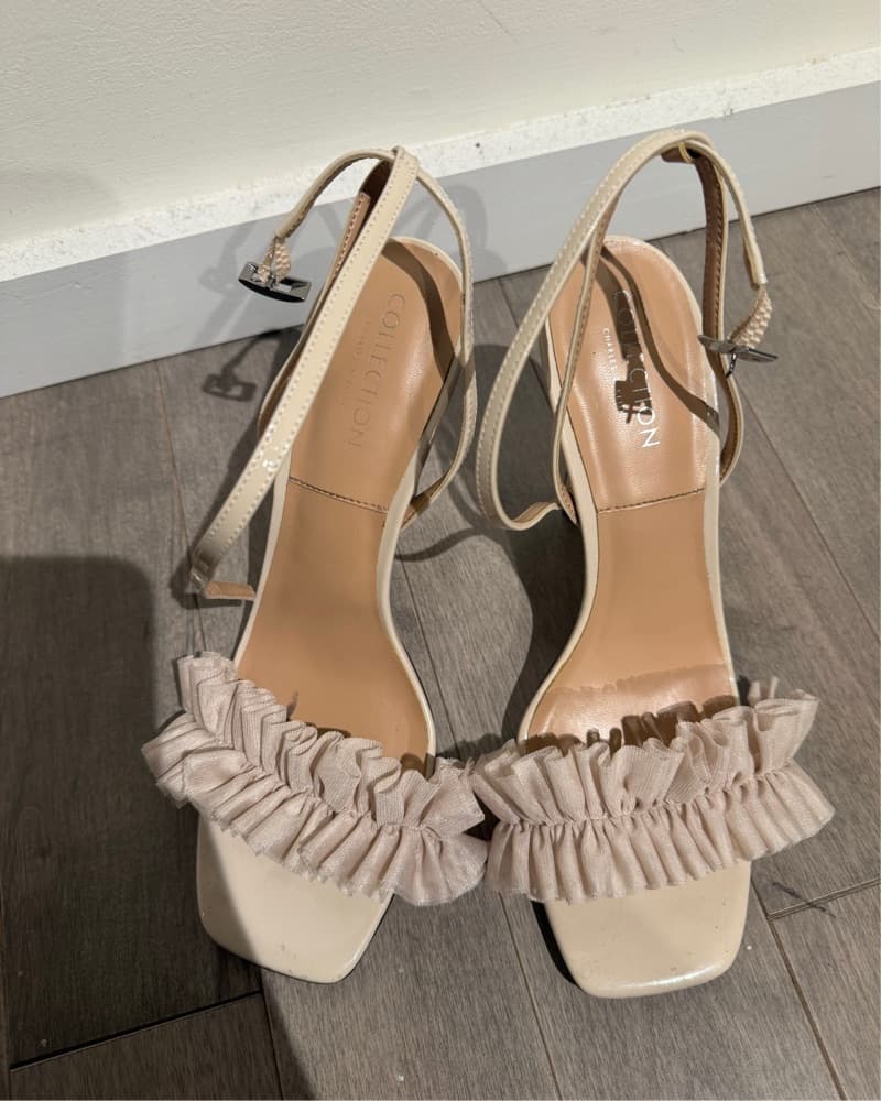 Cream Ruffle Strap Heels - Image 1