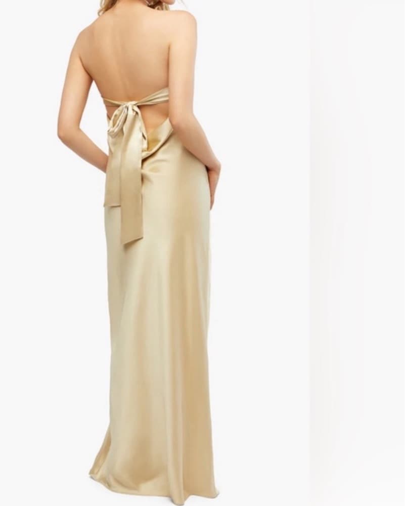 Champagne Strapless Silky Maxi Dress - Image 3