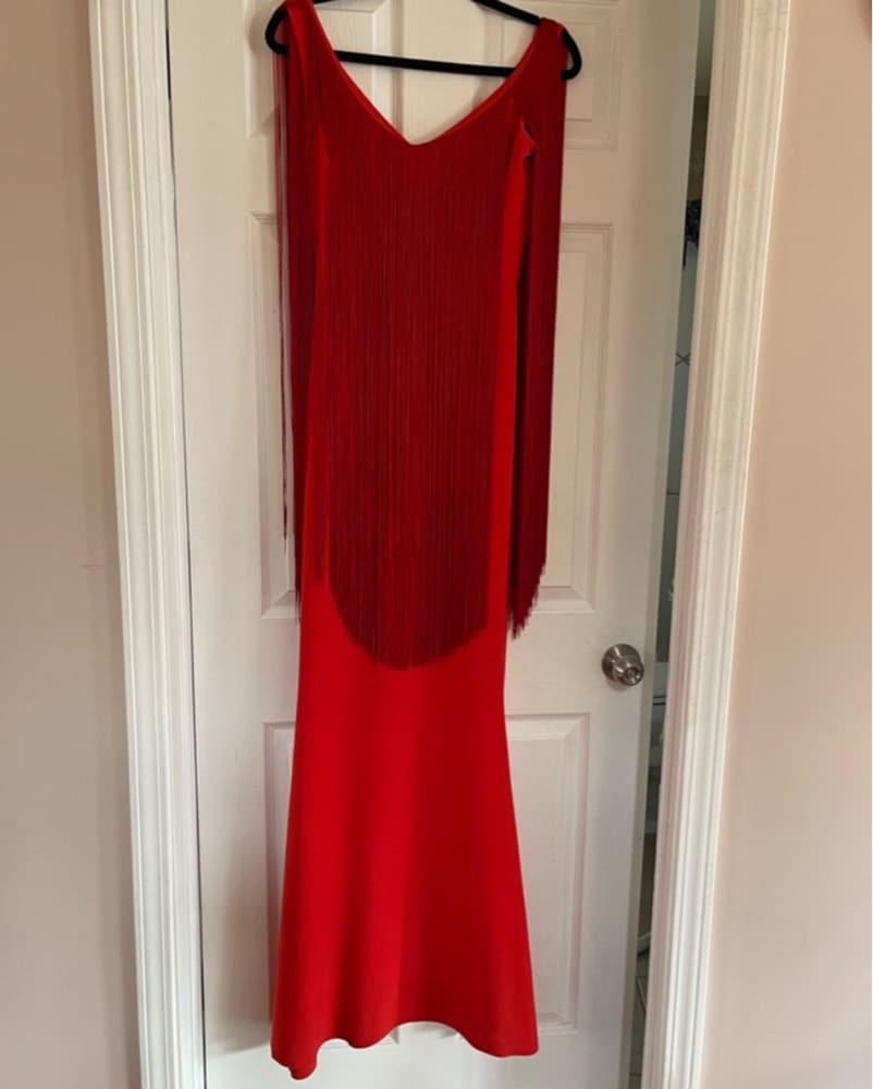 Chiara Boni Red Fringe Gown XS - Image 4
