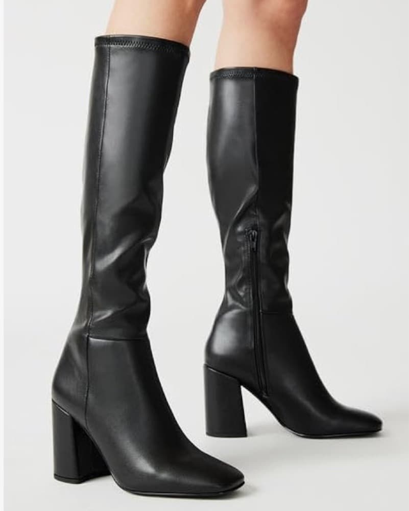 Chunky Heel Knee High Black Boots W Zip - Image 1