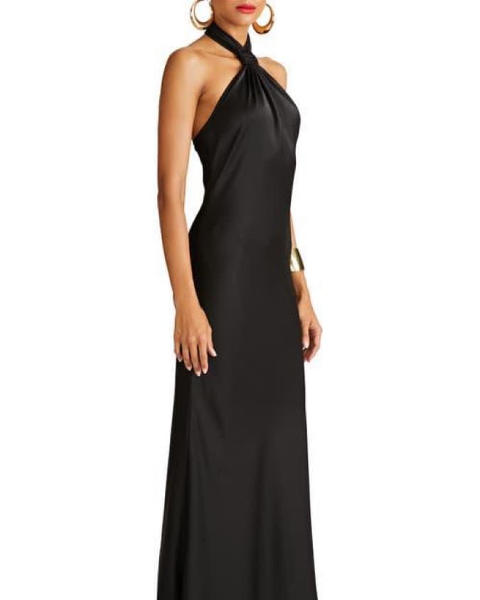 $550 Black Halter Neck Halston Gown - Image 6