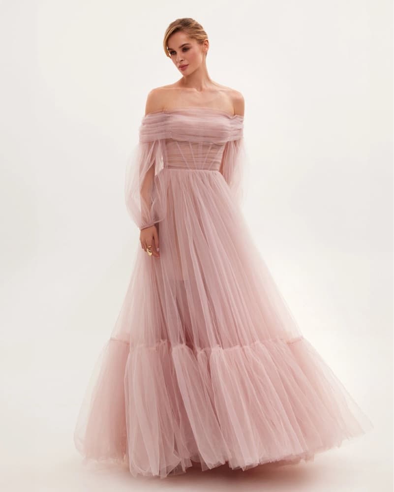 Misty Rose Sheer Maxi Tulle Dress  - Image 1