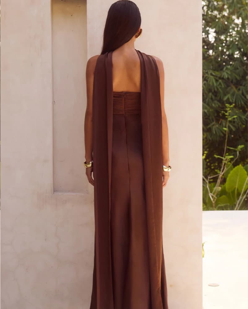 ELSA STRAPLESS SCARF MAXI DRESS - CHOCOL - Image 2