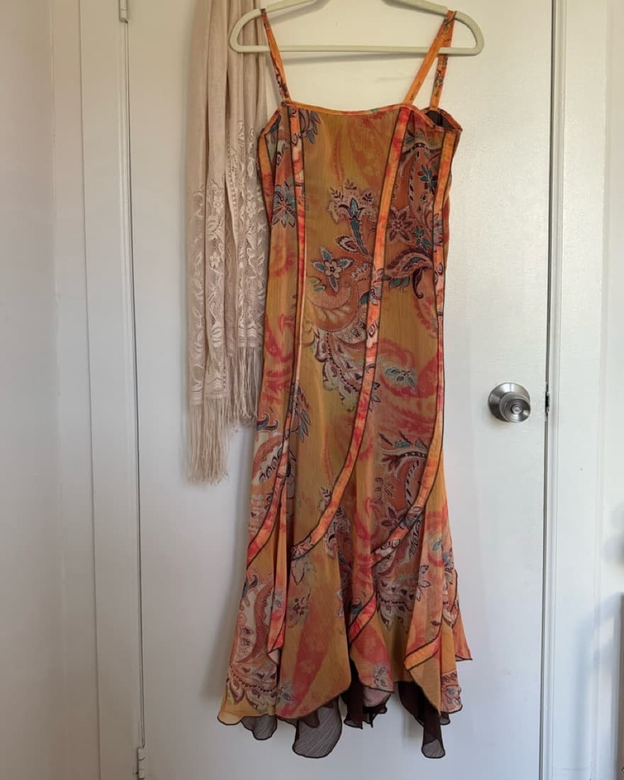 Orange Paisley Silk Maxi Dress - Image 1