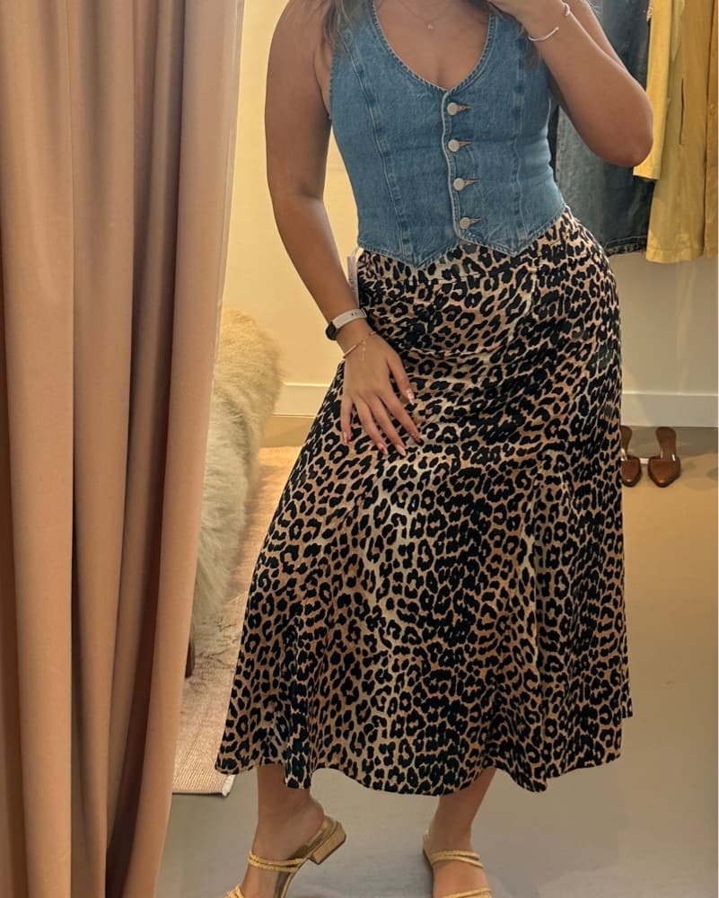 GANNI Silk Leopard Midi Skirt - Image 2
