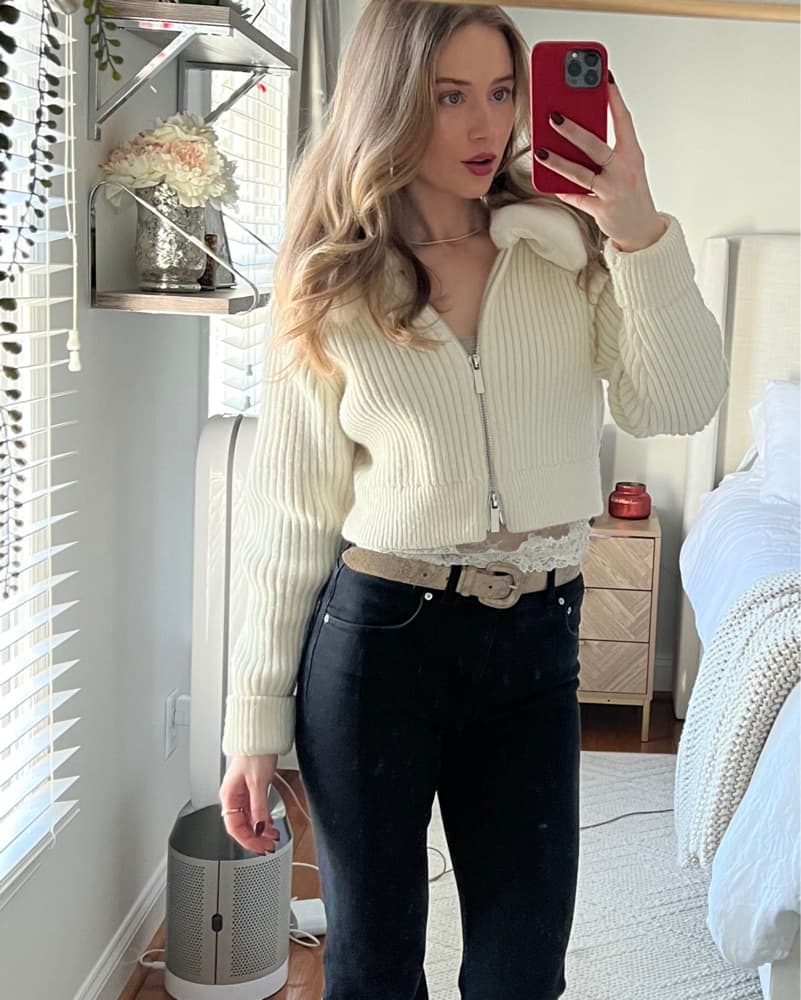 Zipper Sweater with Fur Trim - Image 1
