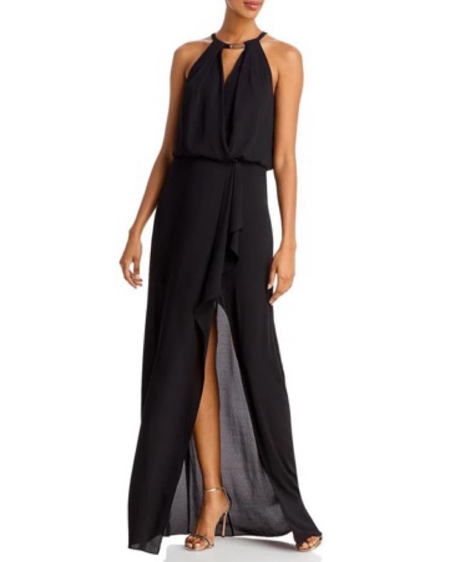 BCBG Black Metal Neck Detail Gown - Image 1