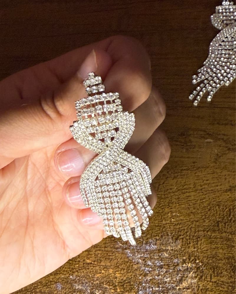 Rhinestone Statement Long Earring - Image 2