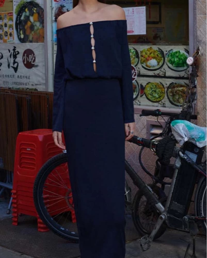 Daiki Maxi Dress Navy  - Image 1