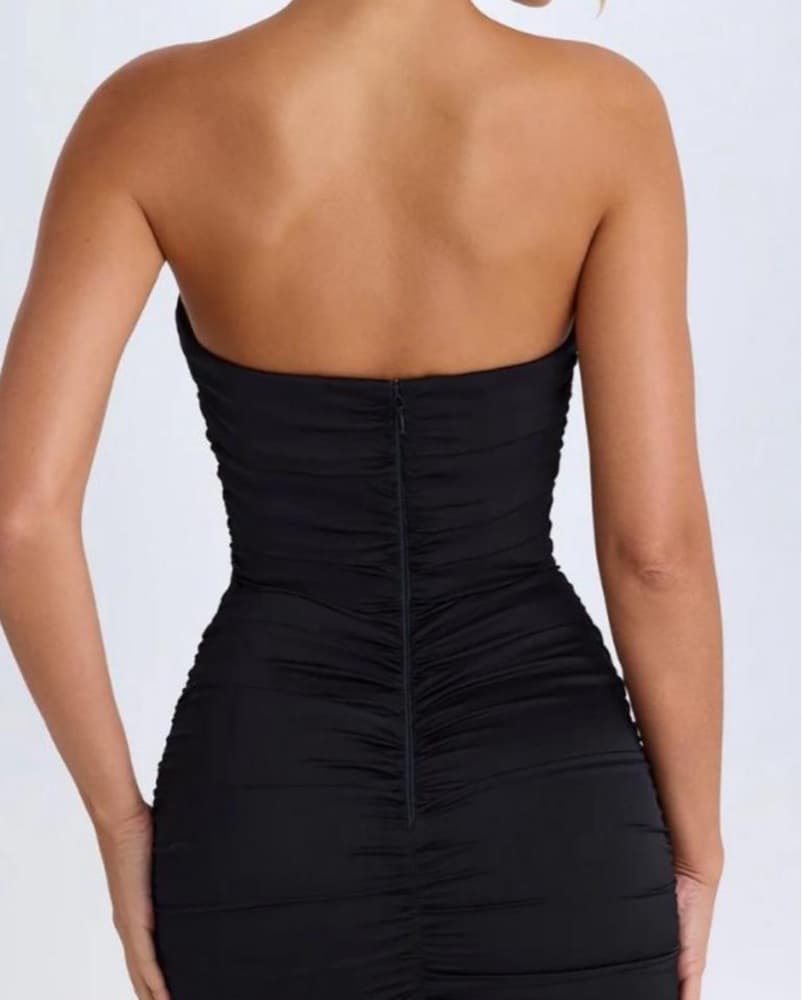 Oh Polly Kalinda Ruched Mini Dress Black - Image 2