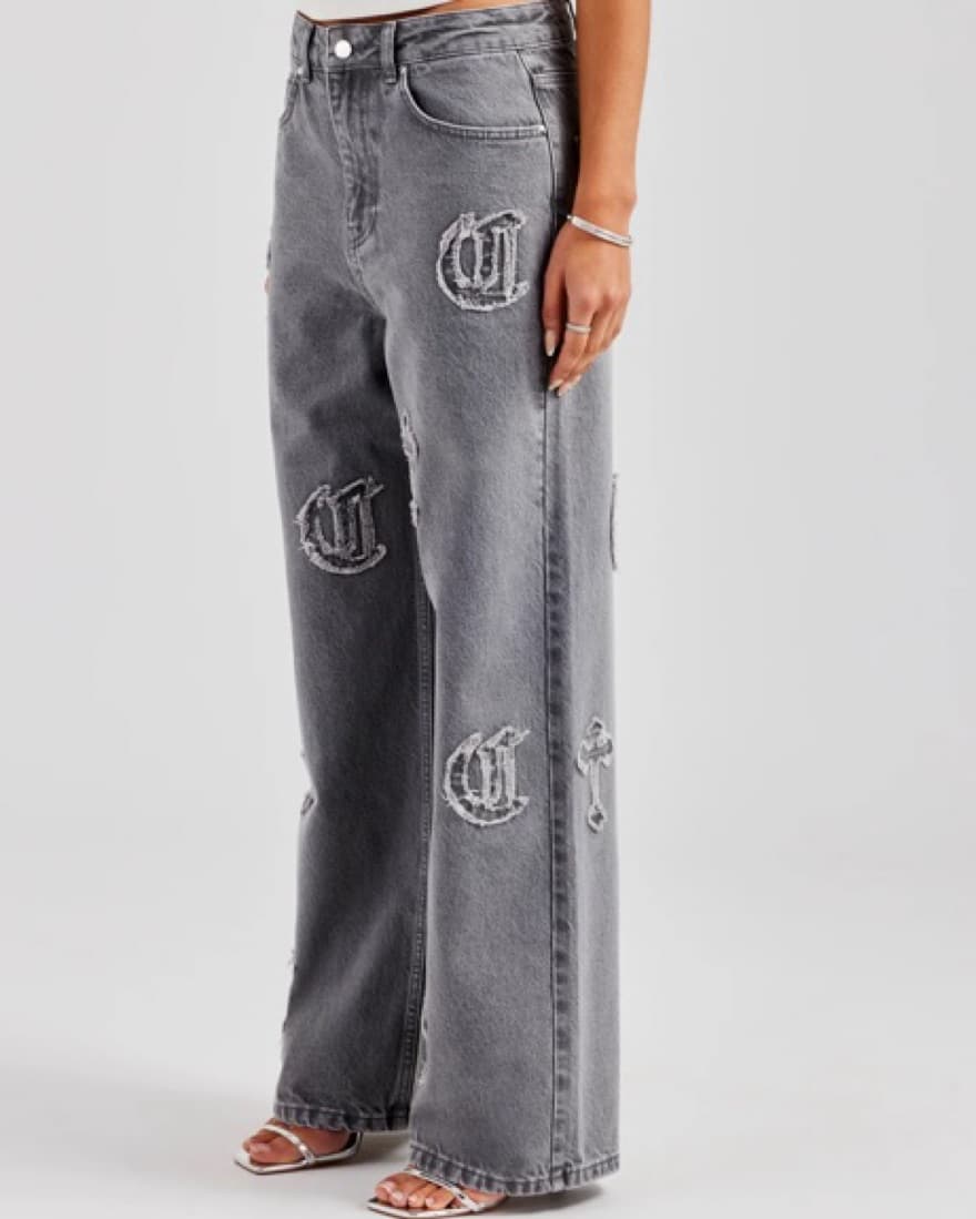 Edgy Cross Embellished Denim Pants - Image 1